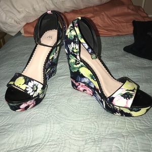 Black & Floral Wedges